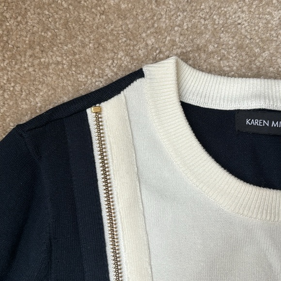 KAREN MILLEN Knit Navy & cream with Gold zipper Dress size S. Very well made. - Picture 3 of 6